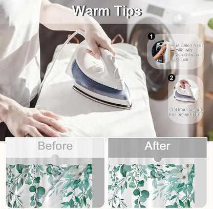 No Hook Shower Curtain and Liner Set, Teal Eucalyptus Floral Shower Curtains for Bathroom, Bath Curtain Sets with Snap in Liner, Waterproof with See Through Top Window, 71x77 Inches