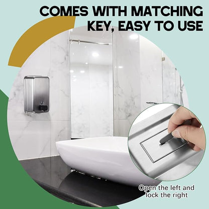 Maxdot 2 Pcs 37 oz/1100 ml Commercial Stainless Steel Soap Dispenser Wall Mount with Corrosion Proof Lining and Manual Anti Leak Pump for Home Bathroom Accessories Kitchen(Silver)