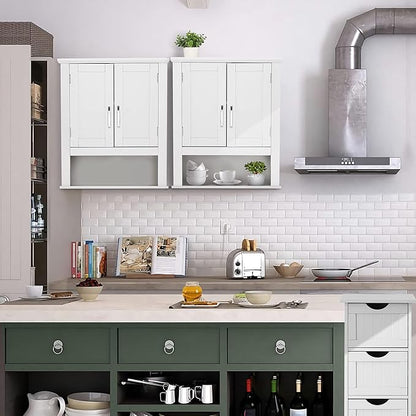 VINGLI Bathroom Wall Cabinet 21"x8.5"x25" Modern White Medicine Wall Mount Bathroom Cabinet Organizer Over The Toilet Storage with 2 Doors 1 Adjustable Shelf for Restroom Laundry Room Home Furniture