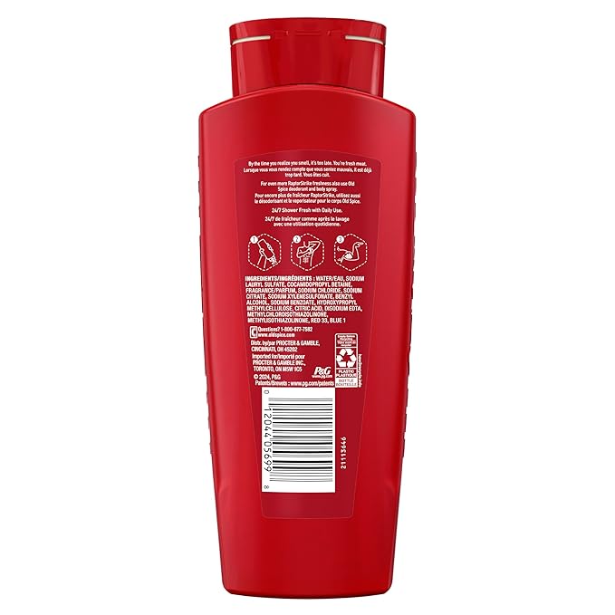 Old Spice Cleansing Body Wash for Men, 3X Defense, 24/7 Shower Fresh with Lasting Scent, 2-in-1 Body & Face Wash, Raptorstrike with Dark Berry Scent, 24 oz (Pack of 4)