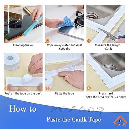 TOUSEA White Caulk Tape for Bathtub Self Adhesive,1.5" x 19.7Ft sealant Caulk Strip Caulking Sealing Tape for Kitchen Countertop,Bathroom,Toilet,and Bathtub Floor Wall Edge Protector