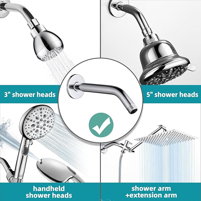 Cobbe Shower Arm with Flange and Teflon Tape, 8-Inches Wall Mounted Shower Pipe Arm 304 Stainless Steel Extension for Fixed Shower Head, Brushed Nickel