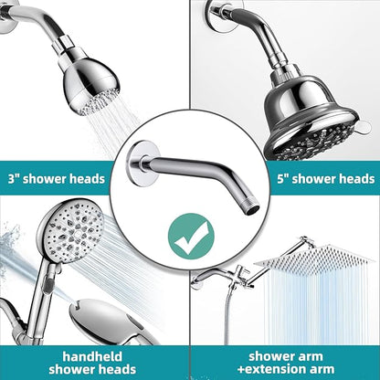 Cobbe Shower Arm with Flange and Teflon Tape, 8-Inches Wall Mounted Shower Pipe Arm 304 Stainless Steel Extension for Fixed Shower Head, Chrome