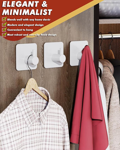 Auxmir Adhesive Hooks Heavy Duty 30lb(Max) Wall Hooks, 5 Pack Self Adhesive Damage Free Towel Rack, Stainless Steel for Coat Robe, Waterproof Oilproof Rustproof for Bathroom Shower Kitchen Office