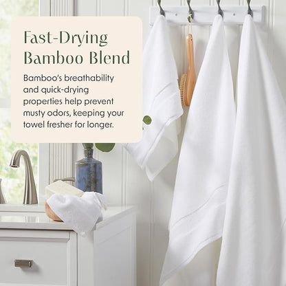 Springtree Home Luxury Bamboo Rayon Bath Towel Set 6 Piece Set | 35% Bamboo Rayon - 65% Zero Twist Cotton | Absorbent Quick-Dry Towels for Bathroom | Oeko-TEX Standard 100 Cotton | White