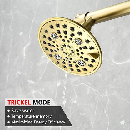 sumerain 2-in-1 Dual Shower Heads with Shut-off Valve for Two People,High Pressure 6 Function Sprayer and 20" Long Shower Arm,Brushed Gold