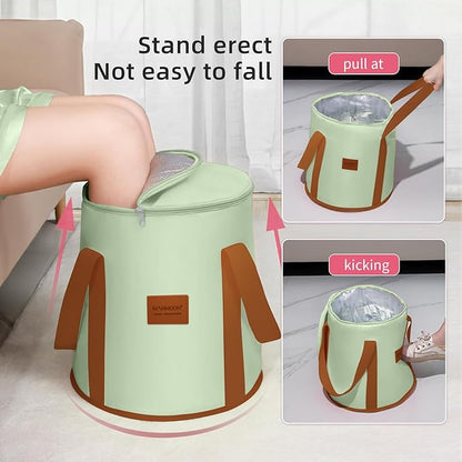 25L Collapsible Bucket Foot Bath Basin， Multifunctional Portable Foot Bath Tub Bag with Handles,Travel Outdoor Camping Portable Foot Soaking Spa Bucket (Green)