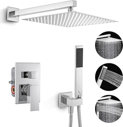 KES Chrome Shower Faucet Set, Shower System 12 Inch Rain Shower Head with Handheld Spray, cUPC Pressure Balance Valve and Trim Kit