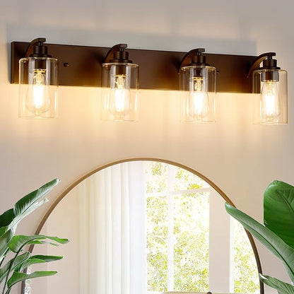 4-Light Bathroom Light Fixtures Modern ORB Vanity Lights for Bathroom Lighting Fixtures Over Mirror with Clear Glass Shade for Cabinet Mirror Bedroom Hallway
