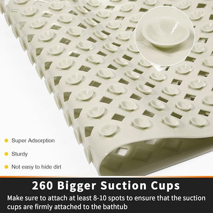 Yimobra Non Slip Bath Mat, Super Strong Suction Cups,34.5"x15.5"Long Tub Mat with Drain Holes, Machine Washable Fast Draining Shower Mats, Bathroom Essentials,Camel