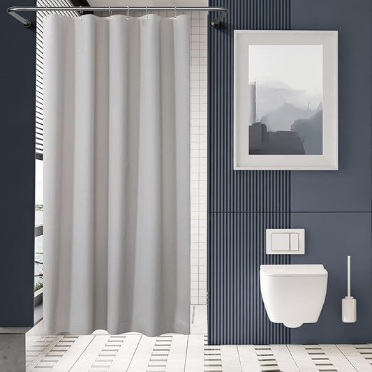 AmazerBath Stall Shower Curtain 36x72, Heavy Duty Plastic, Grey with 2 Weighted Stones and 6 Grommet Holes
