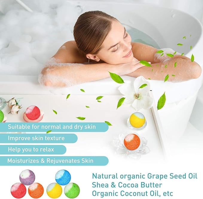 60 Pack Bath Bombs Set, Christmas Stocking Stuffers, Birthday Gift Set for Women, Natural Organic Bath Bubble Bombs for Kids/Women/Men/Mom Individually Wrapped Handmade