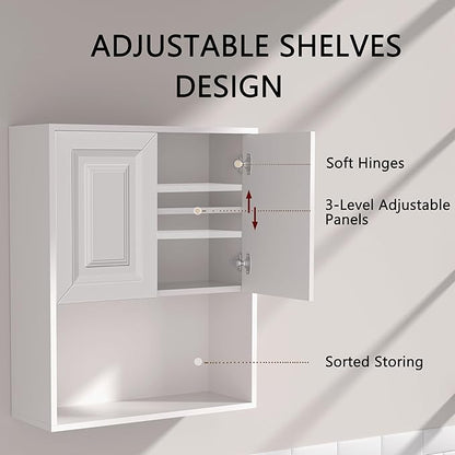 White Bathroom Wall Cabinet,Over The Toilet Storage Cabinet,Bathroom and Laundry Wall Mount Storage Medicine Cabinet with Open and Adjustable Shelf,Easy Assembly (Style B-1 PC, White)