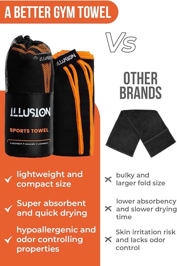 illusion Small Microfiber Gym Towels for Men and Women Active Sports (32" L x 16''W)-Lightweight Quick Dry Gym Towel for Sweat-Workout Towels Ideal for Yoga, Camping, Running, and Outdoor Activities