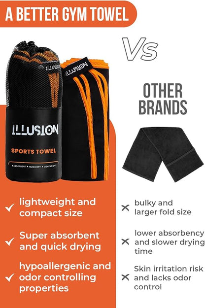 illusion Small Microfiber Gym Towels for Men and Women Active Sports (32" L x 16''W)-Lightweight Quick Dry Gym Towel for Sweat-Workout Towels Ideal for Yoga, Camping, Running, and Outdoor Activities