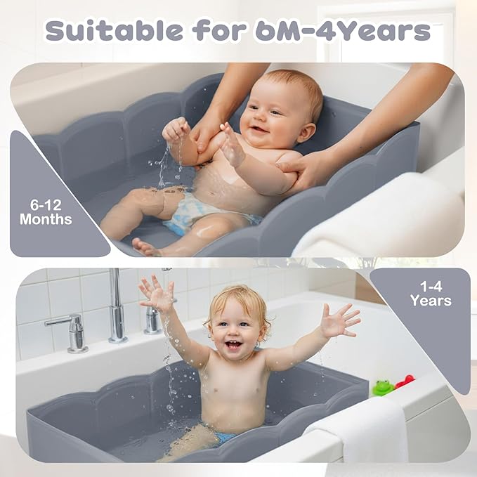 Collapsible Baby Bathtub for Shower,Reinforced Structure Infant Foldable Bath Tub with Non-Slip Base,Portable Space-Saving Kids Bath Tub for 6M to 4Years,Suitable for Outdoor, Travel Use(Grey)