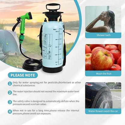 2.1 Gallon Portable Shower for Camping with 7 Spray Modes, Camping Shower for Beach Shower, Car Shower, Hand Press with Removable Hose and Shower Head (Blue)