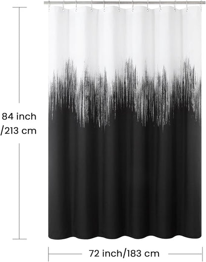 Extra Long Fabric Shower Curtain, Black and White Microfiber Cloth Shower Curtains for Bathroom, Modern Waterproof Bathroom Curtains, 72" W x 84" H