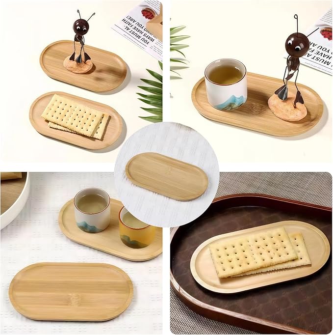3PCS Bamboo Bathroom Trays - Suitable for The Bathroom,Kitchen,Breakfast Tray and Decorative Tray (6.88 * 3.46 in/7.68 * 3.74 in/8.46 * 4.53 in)