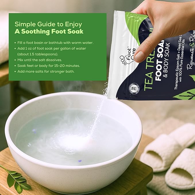 FOOT CURE Tea Tree Oil Foot Soak with Epsom Salt - Best Toenail Fungus Treatment, Athletes Foot & Softens Calluses - Soothes Sore & Tired Feet, Fungal Toe, Foot Odor Scent, Spa Pedicure (Pack of 2)