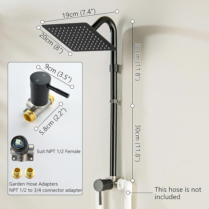 LIWEIKE Outdoor Shower Kit, All Mental Matte Black Outdoor Shower Fixtures with 8 Inch Rainfall Shower Head Outside Shower with Single Handle for Backyard, Valve Included