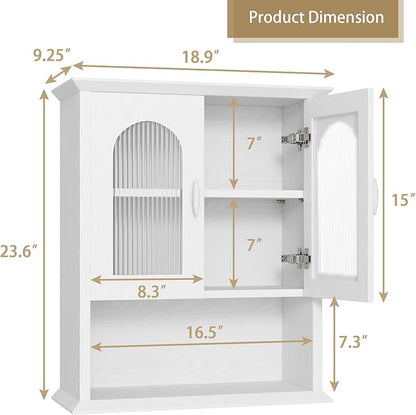 CJL Bathroom Wall Cabinet with Fluted Door, 18.9'' x 23.6'' Medicine Cabinet, Over The Toilet Storage Cabinet, White