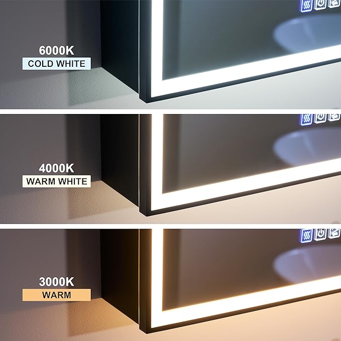 WELLFOR 20" X 30" LED Mirrored Medicine Cabinet, Medicine Cabinets with Lights for Bathroom, Defogging Function Mirror Cabinet, Bathroom Medicine Cabinet with USB Port & Outlet, Right Opening Doors