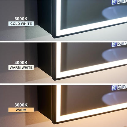 WELLFOR 24" X 30" LED Mirrored Medicine Cabinet, Medicine Cabinets with Lights for Bathroom, Defogging Mirror, Led Medicine Cabinet, Recessed or Surface Mounted, Single Right Opening Door
