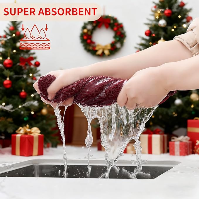 Homaxy 100% Cotton Waffle Weave Kitchen Dish Towels, Ultra Soft Absorbent Quick Drying Cleaning Towel, 13 x 28 Inches, 4-Pack, Burgundy