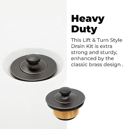 Dorence Lift and Turn Bathtub Drain Assembly Conversion Kit - Trim Waste; Single Hole Overflow Face Plate - All Brass Construction Bathtub Parts - Oil Rubbed Bronze Bathroom Tub Stopper