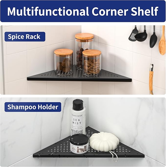 Corner Shower Shelves, 12" Matte Black 304 Stainless Steel Recessed Shelf for Bathroom, Grout in Shelf for Tiled Wall, 2 Pack Large Size