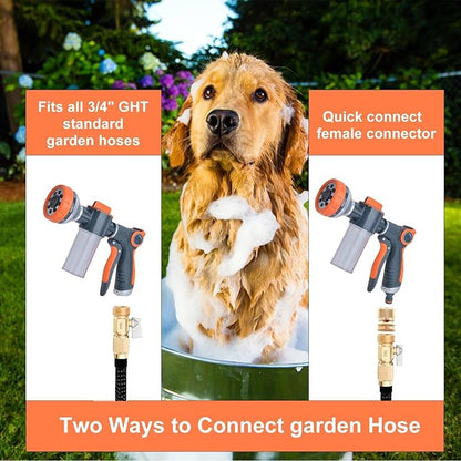Dog Washing Hose Attachment, 8-in-1 Sprayer Hose Nozzle with Soap Dispenser for Dog Showering, Watering Flowers, Car Washing (Nozzle Only)