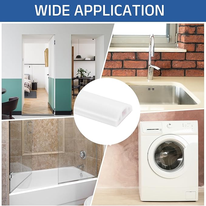 uxcell Shower Water Barrier, 67" Silicone Splash Guard Shower Water Stopper Retention System for Bathtub Sink Washing Machine Dry and Wet Separation, 1.18"W x 0.47"H, White