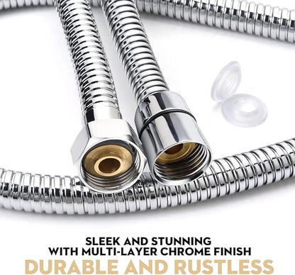 Shower Hose Extra Long 90 Inches Brushed Chrome Handheld Shower Head Hose with Brass Insert and Nut - Lightweight and Flexible