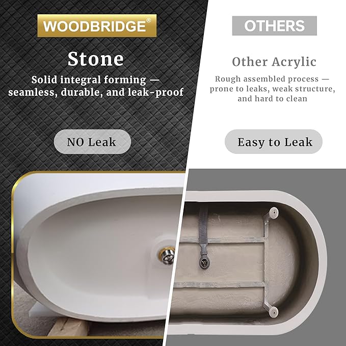 WOODBRIDGE 67" L x 32-5/8" W Luxury Contemporary Solid Surface Stone Resin Freestanding Bathtub in Matte White