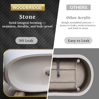 WOODBRIDGE 67" L x 32-5/8" W Luxury Contemporary Solid Surface Stone Resin Freestanding Bathtub in Matte White
