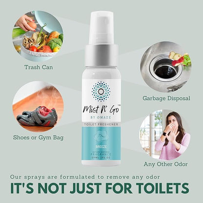 Mist N' Go by Omaze Travel Toilet Odor Eliminator - Toilet Spray for Bathroom Air Freshener - Clean Mix, Regular Size (2oz x2)