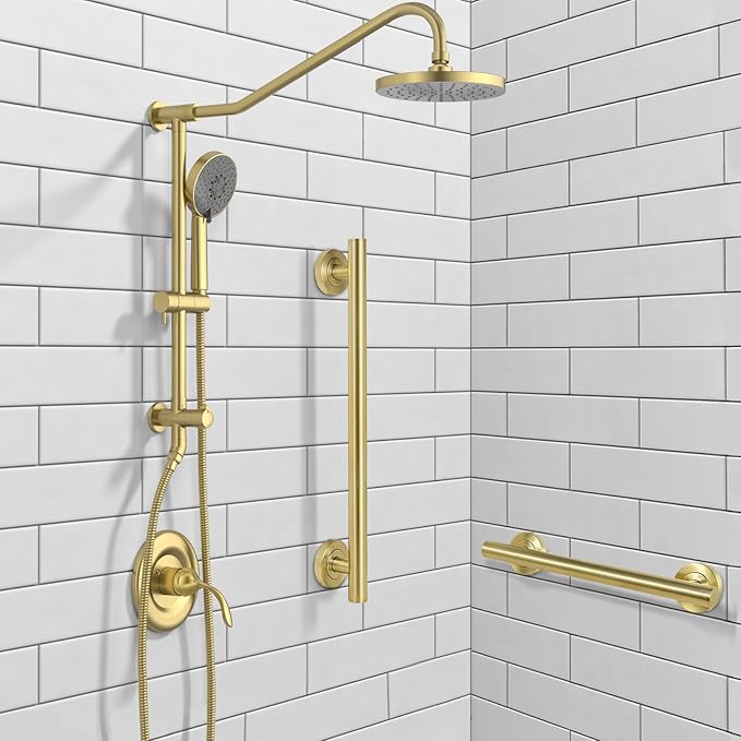 Lava Odoro Shower Grab Bar, Modern Stainless Steel Handicap Grab Bar for Bathtubs and Showers, Shower Safety Bar for Seniors Disabled, ADA-Compliant (Brushed Gold, 24 Inch)