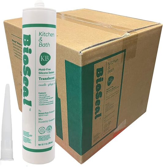 Translucent BioSeal 100% Silicone Sealant Caulk Kitchen and Bath Grade, Waterproof and No Odor No Color Change 10.1 Ounce Cartridge -Translucent 25 Set