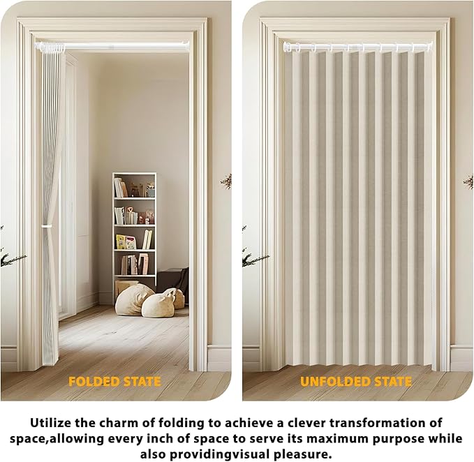 Accordion Door Curtain Set - 100% Blackout, with Curtain Rod Included, for Bedroom Privacy Protection (Off white-43 W x 78" L+Rod)