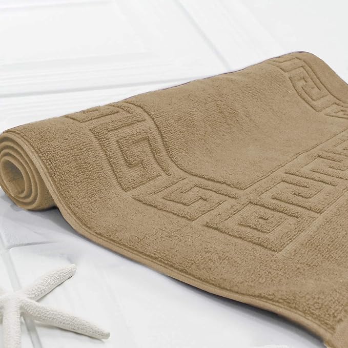 DAN RIVER Greek Cotton Bath Mats Set of 2 – Not a Bathroom Rug, Ultra Soft, Highly Absorbent & Machine Washable Bath Mat Towel for Bathroom Floor Mat – Durable, Quick-Dry, 21x34 Inches, Tan