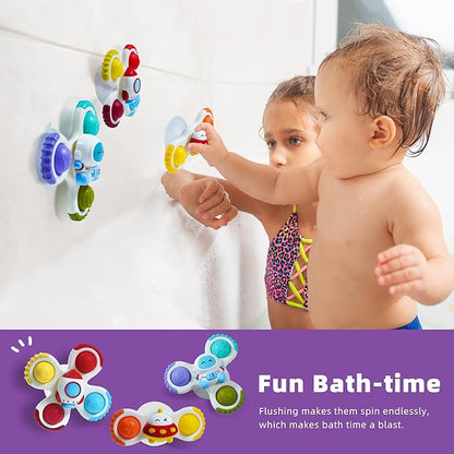 LiKee Strong Suction Cup Fidget Rotating Sensory Bath Toys for Baby Christmas Stocking Stuffers, Airplane Car Travel Table & Window Toys for Toddler Boys and Girls, 12+ Months