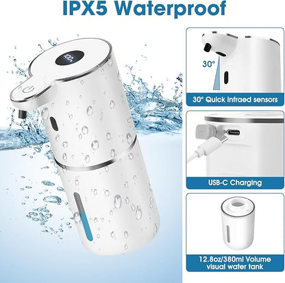 2 Pack Automatic Soap Dispenser,12.8oz/380ml USB Rechargeable Touchless Foaming Dispenser with Upgraded 2025 Smart Sensor,Wall Mounted for Bathroom Kitchen,White P18 Dish Soap Dispenser