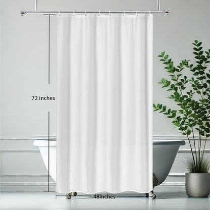 AooHome White Stall Size Bathroom Curtain for Hotel, Fabric Shower Liner with Hooks for Hotel, Waterproof, 48 Width x 72 Height Inch
