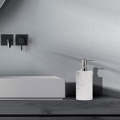 Marble Soap Dispenser with Stainless Steel Pump, White Hand Liquid Soap Dispenser, 6 Ounces for Bathroom