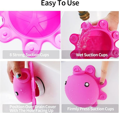 Silicone Bathtub Overflow Drain Cover with Suction Cup - Adds Inches of Water for Deeper Bath, Deep Pink