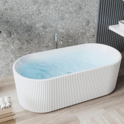 59-in Freestanding Bathtub - Acrylic Soaking Tub with Overflow Drain - CUPC Certified Thickened Design Glossy White for Bathroom