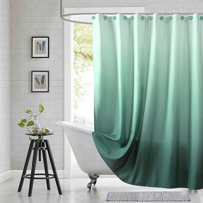 90 Inch Fabric Shower Curtain, Extra Long Green Ombre Cloth Shower Curtains for Bathroom, 72" W x 90" H