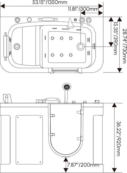 Homary Walk-In Bathtub for Seniors with Hydrotherapy Massage - Air Bubble Jets Bathtub, LED Chromatherapy Light, Thermostatic Faucet, Built-In Seat & Grab Bars, 3-Sided Apron Safety Tub for Elderly