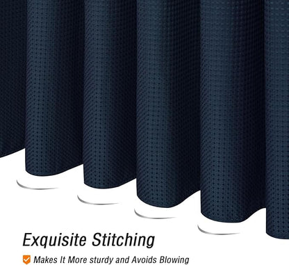 Gibelle Navy Blue Shower Curtain, Waffle Weave Textured Fabric Shower Curtain for Bathroom - Soft Cloth & Hotel Spa Luxury, Water Repellent, Machine Washable, 72X72, Navy Blue